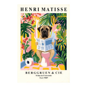English Mastiff Art Print Funny Dog on Toilet