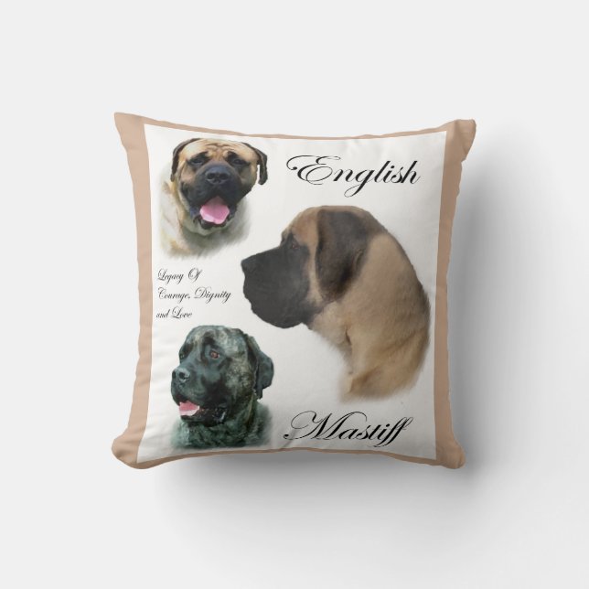 English Mastiff Art Throw Pillow (Front)