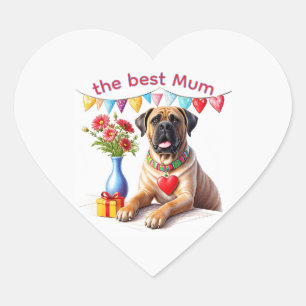 English Mastiff best Mom Mother's Day Heart Sticker
