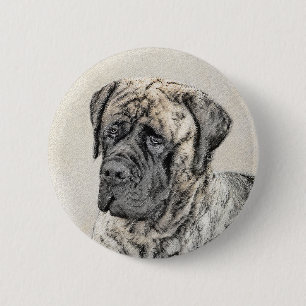 English Mastiff (Brindle) Painting - Dog Art Button