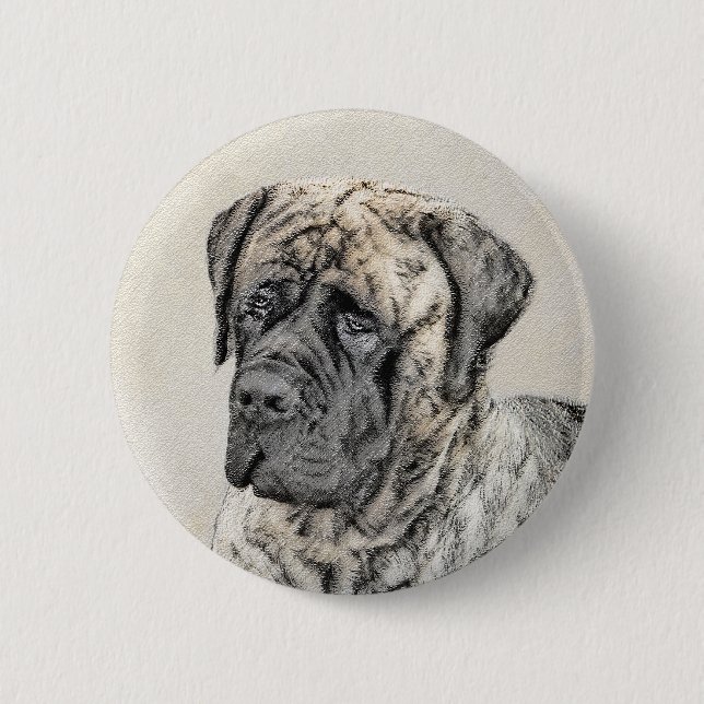 English Mastiff (Brindle) Painting - Dog Art Button (Front)