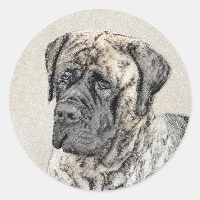 English Mastiff (Brindle) Painting - Dog Art Classic Round Sticker (Front)