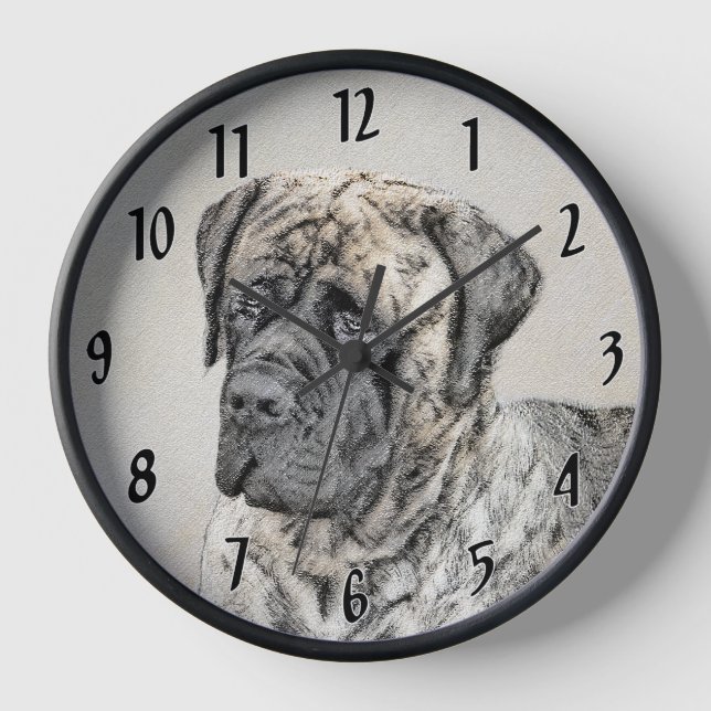 English Mastiff (Brindle) Painting - Dog Art Clock (Front)