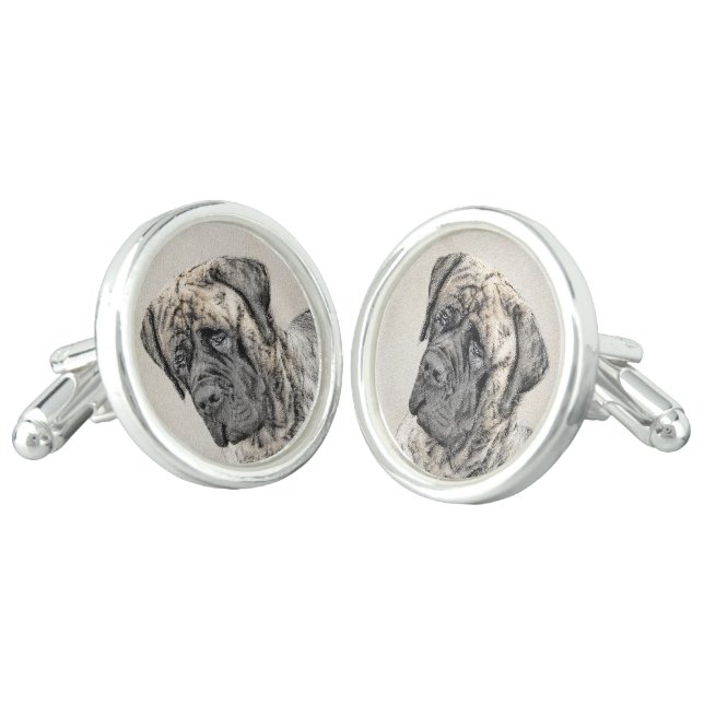 English Mastiff (Brindle) Painting - Dog Art Cufflinks (Angled)