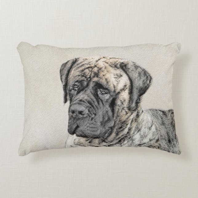 English Mastiff (Brindle) Painting - Dog Art Decorative Pillow (Front)