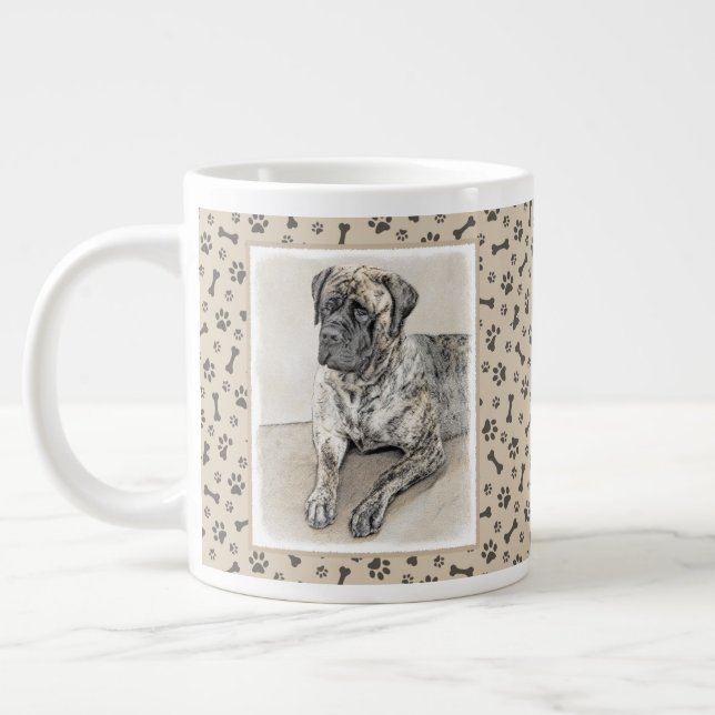 English Mastiff (Brindle) Painting - Dog Art Giant Coffee Mug (Left)