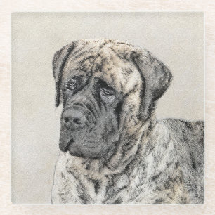 English Mastiff (Brindle) Painting - Dog Art Glass Coaster