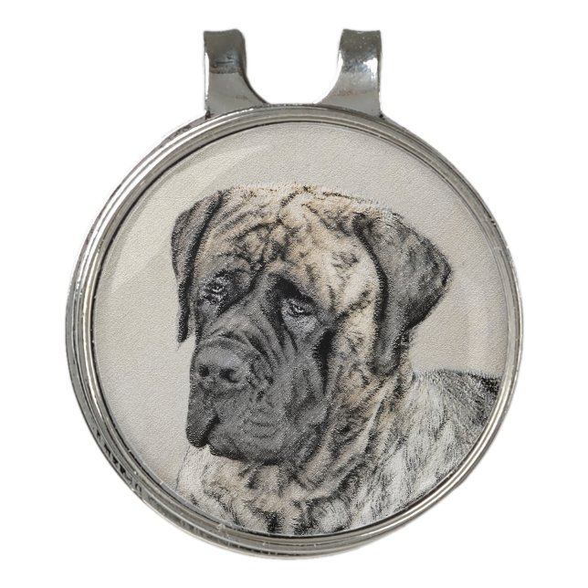 English Mastiff (Brindle) Painting - Dog Art Golf Hat Clip (Front)