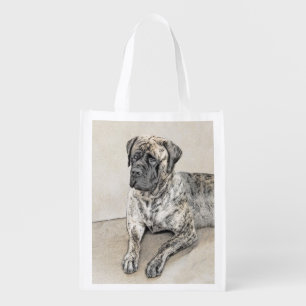 English Mastiff (Brindle) Painting - Dog Art Grocery Bag