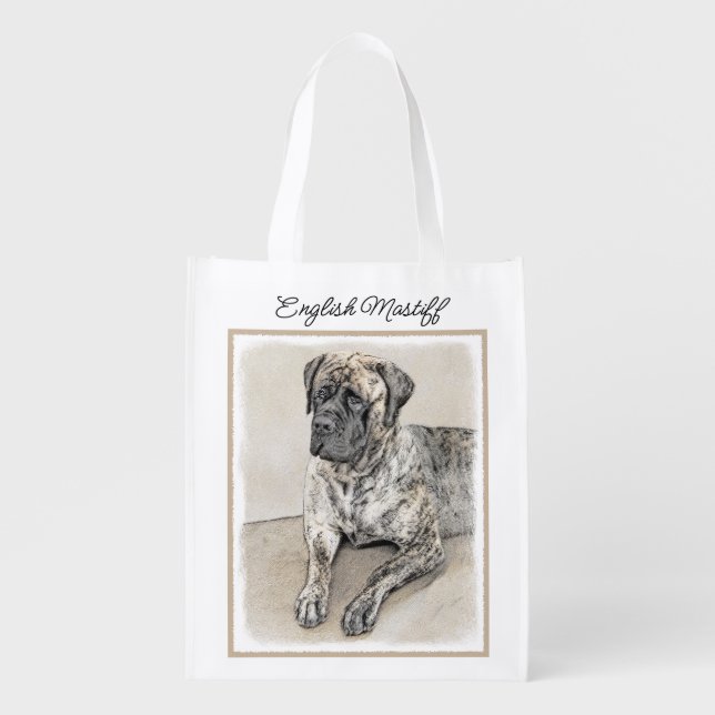 English Mastiff (Brindle) Painting - Dog Art Grocery Bag (Front)