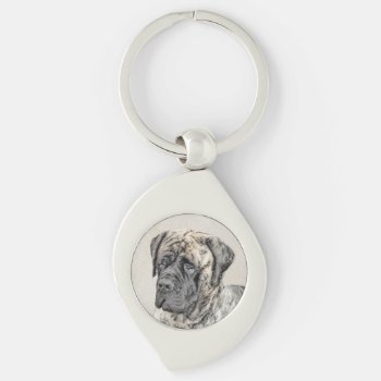 English Mastiff (brindle) Painting - Dog Art Keychain by alpendesigns at Zazzle