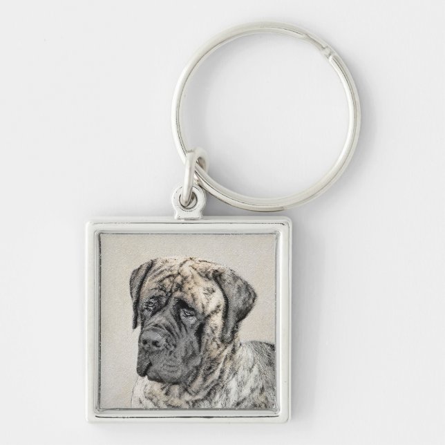 English Mastiff (Brindle) Painting - Dog Art Keychain (Front)