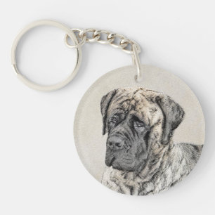 English Mastiff (Brindle) Painting - Dog Art Keychain