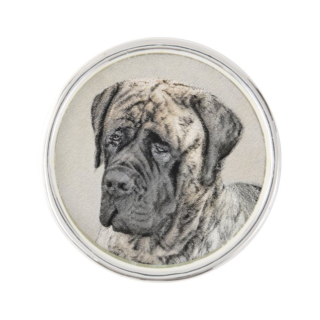 English Mastiff (Brindle) Painting - Dog Art Lapel Pin (Front)