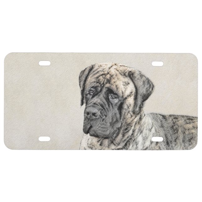 English Mastiff (Brindle) Painting - Dog Art License Plate (Front)