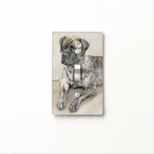 English Mastiff (Brindle) Painting - Dog Art Light Switch Cover