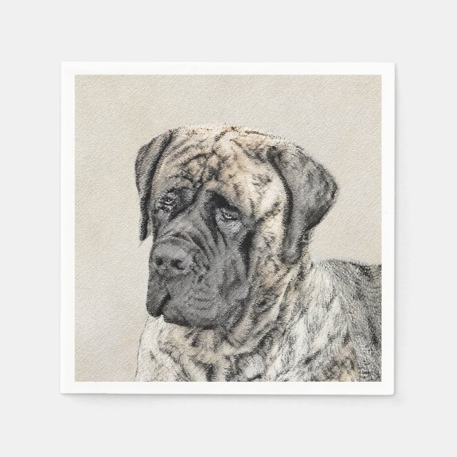 English Mastiff (Brindle) Painting - Dog Art Napkins (Front)