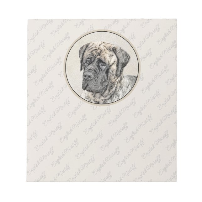 English Mastiff (Brindle) Painting - Dog Art Notepad (Front)