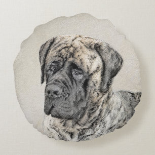English Mastiff (Brindle) Painting - Dog Art Round Pillow