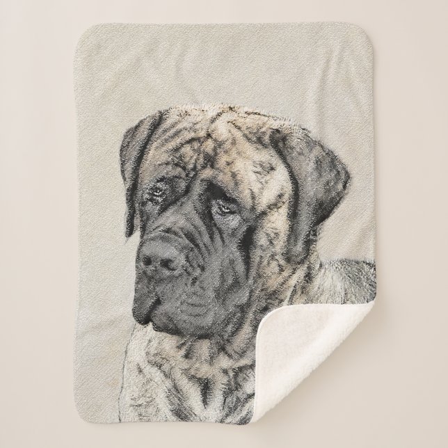 English Mastiff (Brindle) Painting - Dog Art Sherpa Blanket (Front)
