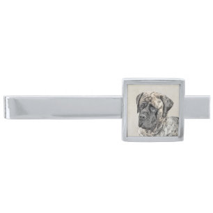 English Mastiff (Brindle) Painting - Dog Art Silver Finish Tie Bar