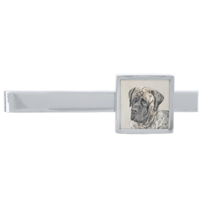 English Mastiff (Brindle) Painting - Dog Art Silver Finish Tie Bar (Front)