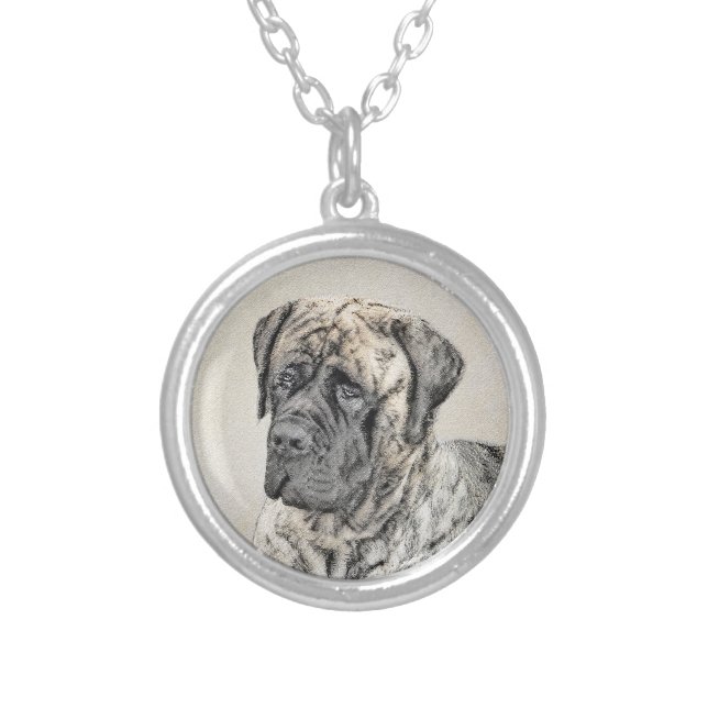 English Mastiff (Brindle) Painting - Dog Art Silver Plated Necklace (Front)