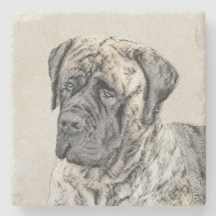 English Mastiff (Brindle) Painting - Dog Art Stone Coaster