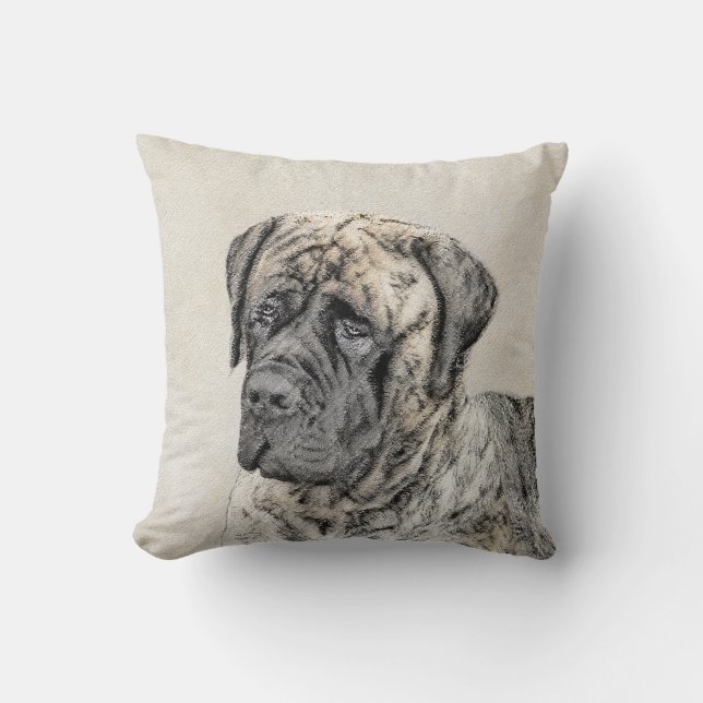 English Mastiff (Brindle) Painting - Dog Art Throw Pillow (Front)