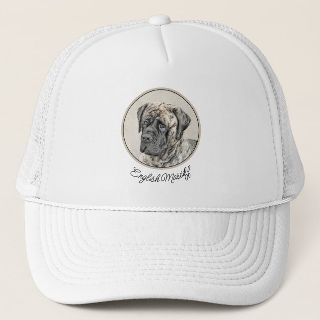 English Mastiff (Brindle) Painting - Dog Art Trucker Hat (Front)