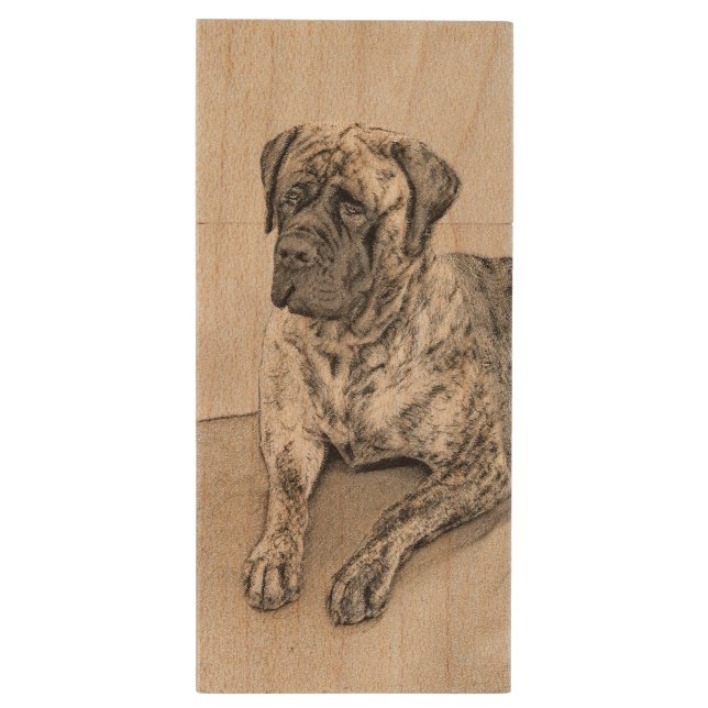 English Mastiff (Brindle) Painting - Dog Art Wood Flash Drive (Back (Vertical))