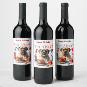 English Mastiff Bulldog Birthday Wine Label