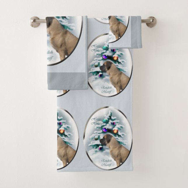 English Mastiff  Christmas Bath Towel Set (Insitu)