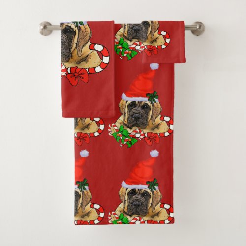 English Mastiff  Christmas Bath Towel Set