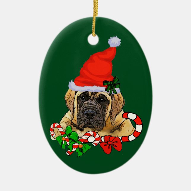English Mastiff Christmas Ceramic Ornament (Front)