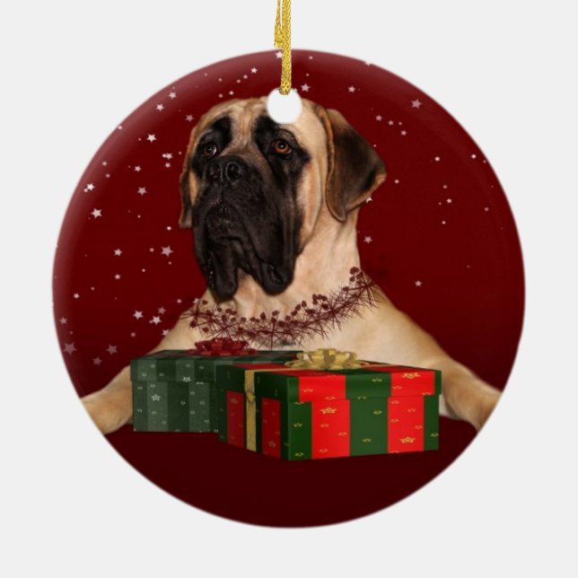 English Mastiff Christmas Ceramic Ornament (Back)