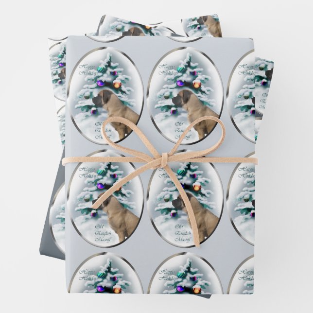 English Mastiff Christmas Wrapping Paper Sheets (In situ)