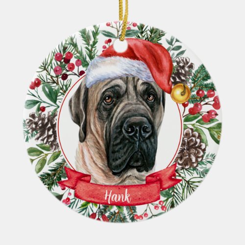 English Mastiff Custom Santa Hat Dog Ornament