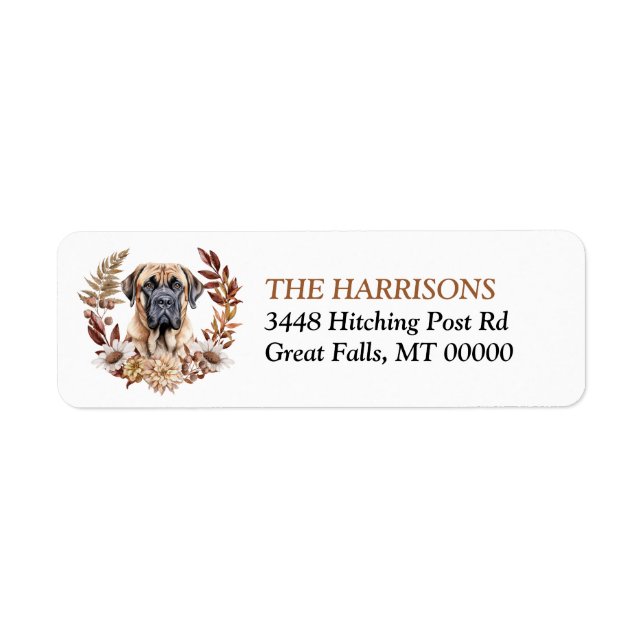 English Mastiff Dog Autumn Wreath Label (Front)
