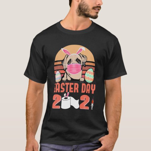 English Mastiff Dog Face Mask Bunny Egg Easter Day T_Shirt