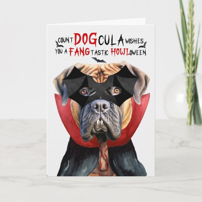 English Mastiff Dog Funny Count DOGcula Halloween Holiday Card (Front)