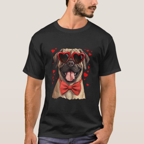 English Mastiff Dog Hearts Sunglasses Bow Tie Vale T_Shirt