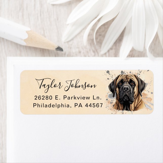 English Mastiff Dog Return Address Label (Insitu)