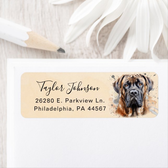 English Mastiff Dog Return Address Label (Insitu)