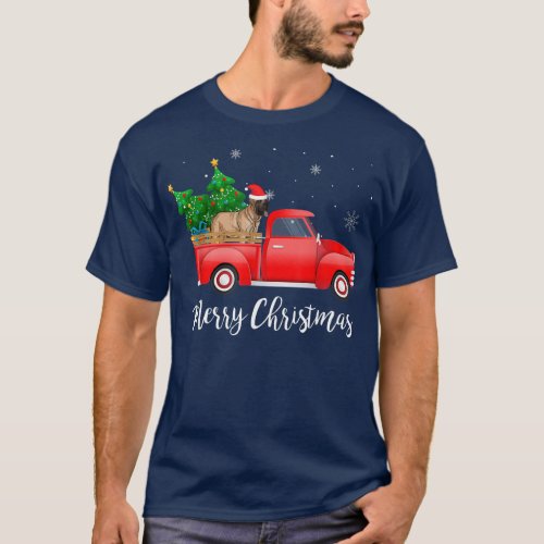 English Mastiff Dog Riding Red Truck Christmas  T_Shirt