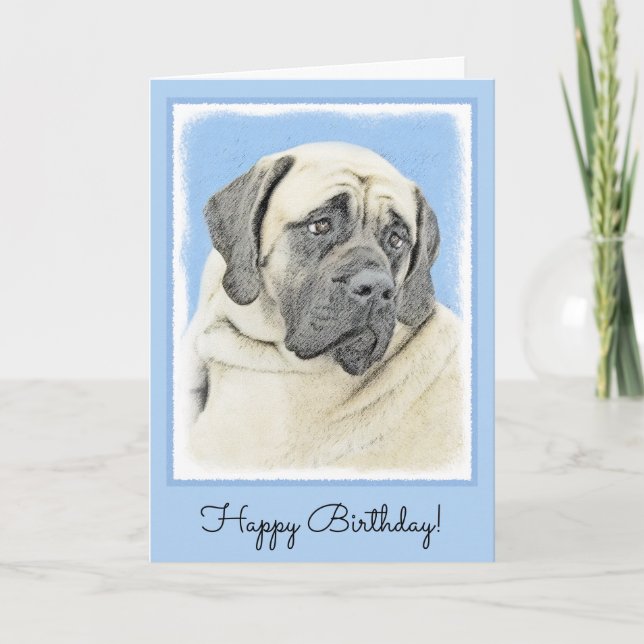 English Mastiff (Fawn) Painting - Original Dog Art Card (Front)