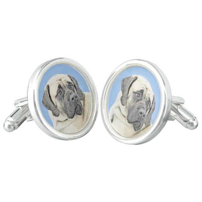 English Mastiff (Fawn) Painting - Original Dog Art Cufflinks (Angled)