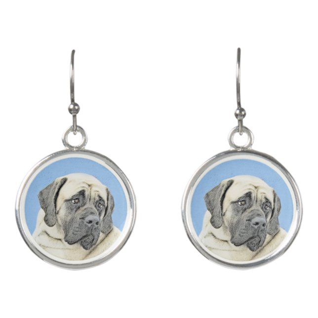 English Mastiff (Fawn) Painting - Original Dog Art Earrings (Front)