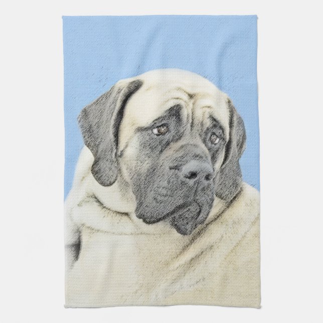 English Mastiff (Fawn) Painting - Original Dog Art Kitchen Towel (Vertical)