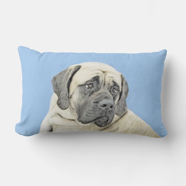 English Mastiff (Fawn) Painting - Original Dog Art Lumbar Pillow (Front)